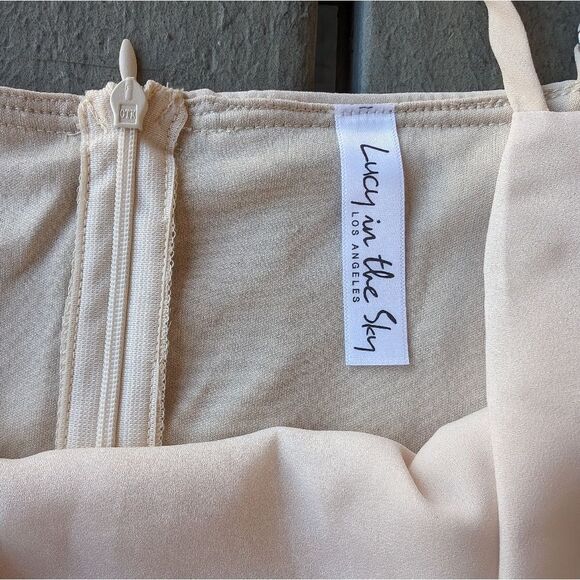 Lucy In the Sky Ivory Positano Mini Dress Size L, Girly Party Cowl Neck, Chiffon - Picture 8 of 9